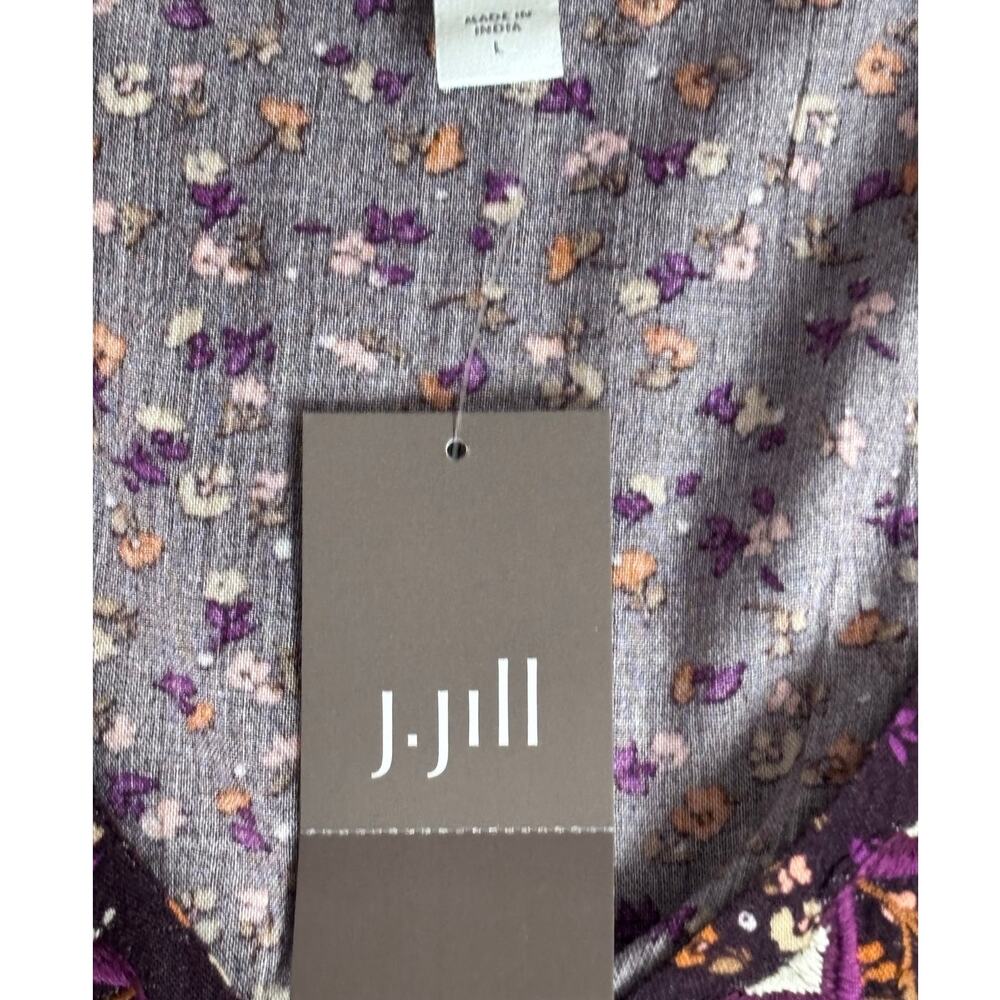 NWT J Jill Sz L Dress Burgundy Floral Boho Cottagecore Coastal Prarie New - Picture 5 of 10